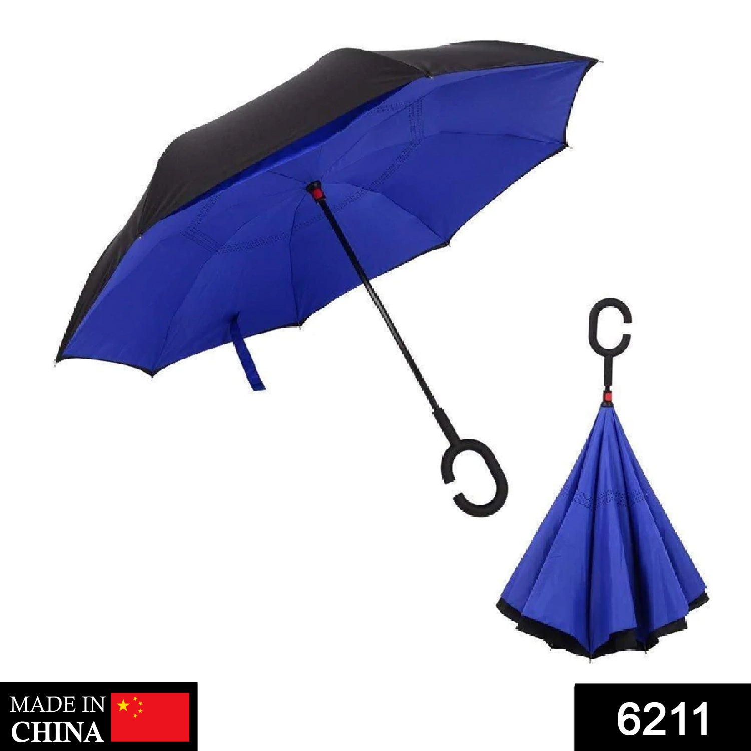 6211 Plain Design Windproof Upside Down Reverse Umbrella With C-shaped Handle 6211 Plain Design Windproof Upside Down Reverse Umbrella With C-shaped Handle
